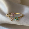 Wholesale Gold Plated Copper Fashion Retro Cute Sweet Style Pink Heart Shaped Butterfly Flower Opening Ring For Women