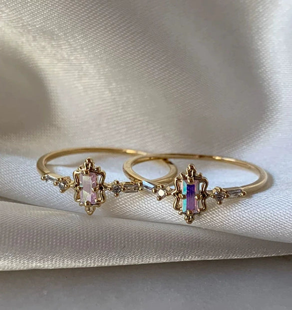 Wholesale Gold Plated Copper Fashion Retro Cute Sweet Style Pink Heart Shaped Butterfly Flower Opening Ring For Women