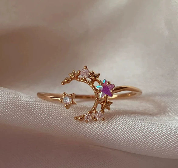 Wholesale Gold Plated Copper Fashion Retro Cute Sweet Style Pink Heart Shaped Butterfly Flower Opening Ring For Women