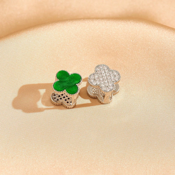 Wholesale Gold Plated Copper Floral Four Leaf Clover Double Sided Stud Earrings For Women