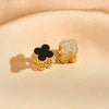 Wholesale Gold Plated Copper Floral Four Leaf Clover Double Sided Stud Earrings For Women