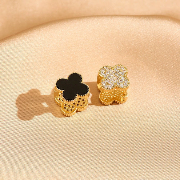 Wholesale Gold Plated Copper Floral Four Leaf Clover Double Sided Stud Earrings For Women