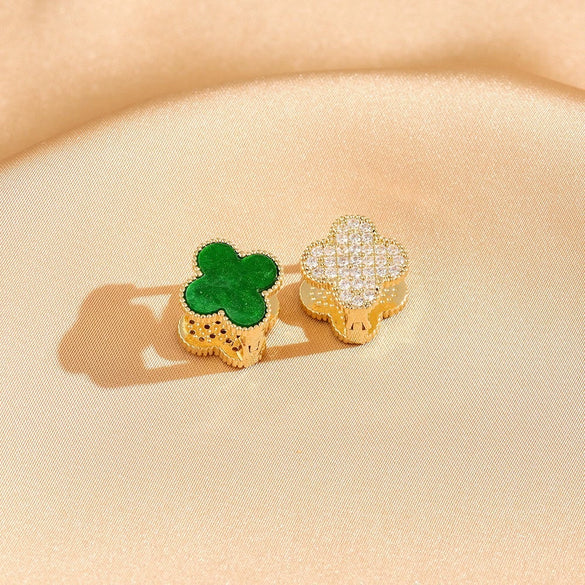 Wholesale Gold Plated Copper Floral Four Leaf Clover Double Sided Stud Earrings For Women