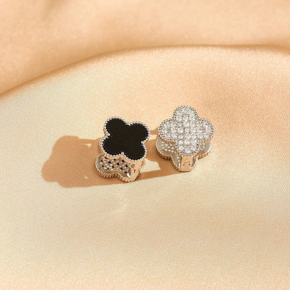 Wholesale Gold Plated Copper Floral Four Leaf Clover Double Sided Stud Earrings For Women