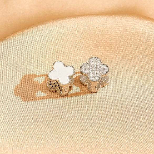 Wholesale Gold Plated Copper Floral Four Leaf Clover Double Sided Stud Earrings For Women
