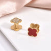 Wholesale Gold Plated Copper Floral Four Leaf Clover Double Sided Stud Earrings For Women