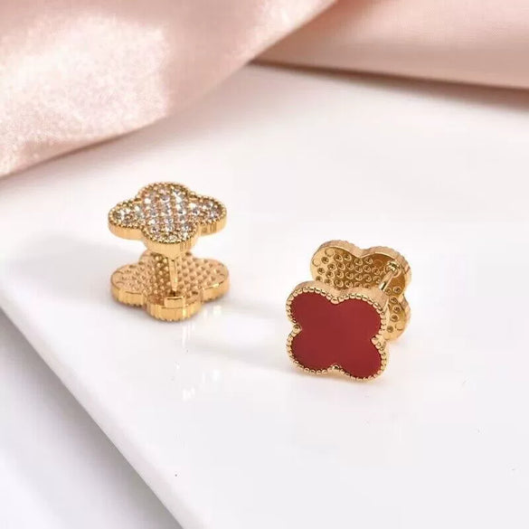 Wholesale Gold Plated Copper Floral Four Leaf Clover Double Sided Stud Earrings For Women