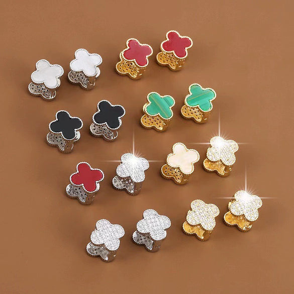 Wholesale Gold Plated Copper Floral Four Leaf Clover Double Sided Stud Earrings For Women