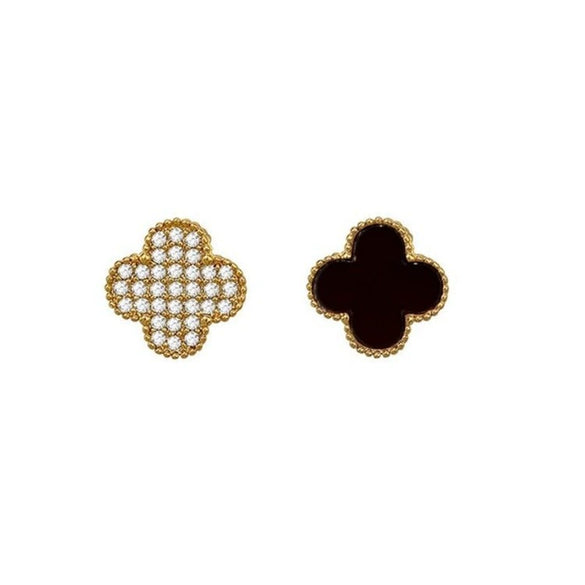Wholesale Gold Plated Copper Floral Four Leaf Clover Double Sided Stud Earrings For Women