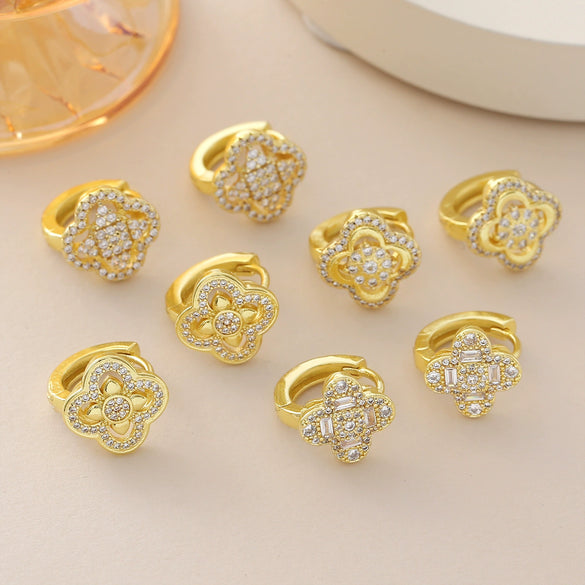 Wholesale Gold Plated Copper Flower Shape Four Leaf Clover Earrings For Women
