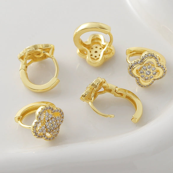 Wholesale Gold Plated Copper Flower Shape Four Leaf Clover Earrings For Women