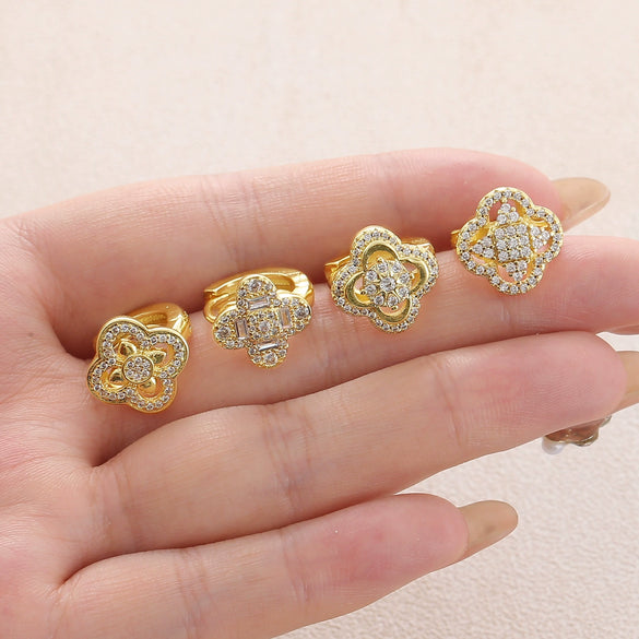 Wholesale Gold Plated Copper Flower Shape Four Leaf Clover Earrings For Women