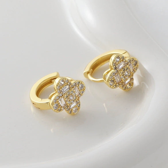 Wholesale Gold Plated Copper Flower Shape Four Leaf Clover Earrings For Women
