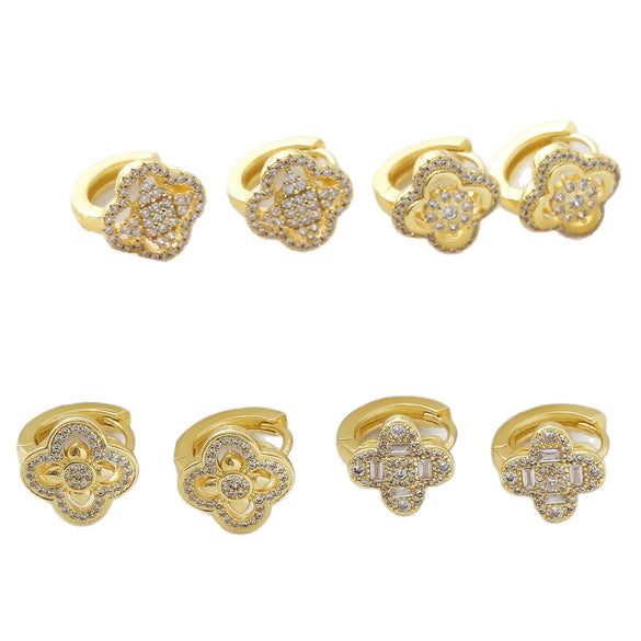 Wholesale Gold Plated Copper Flower Shape Four Leaf Clover Earrings For Women