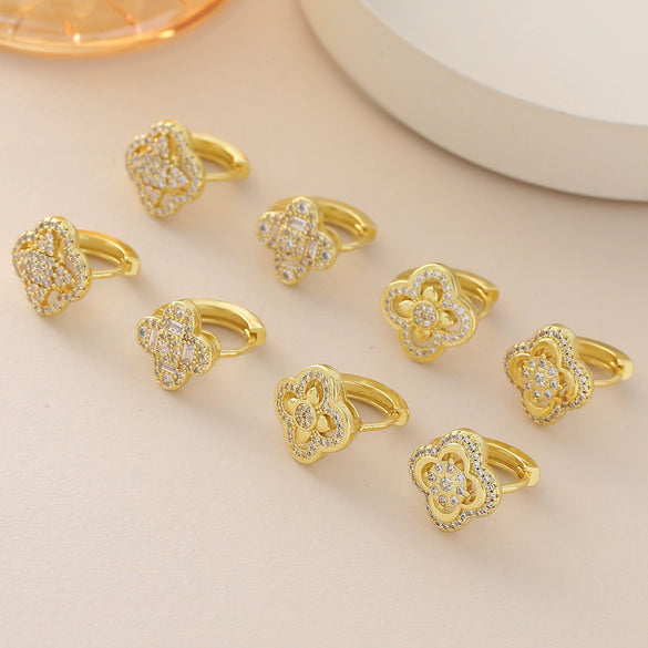 Wholesale Gold Plated Copper Flower Shape Four Leaf Clover Earrings For Women