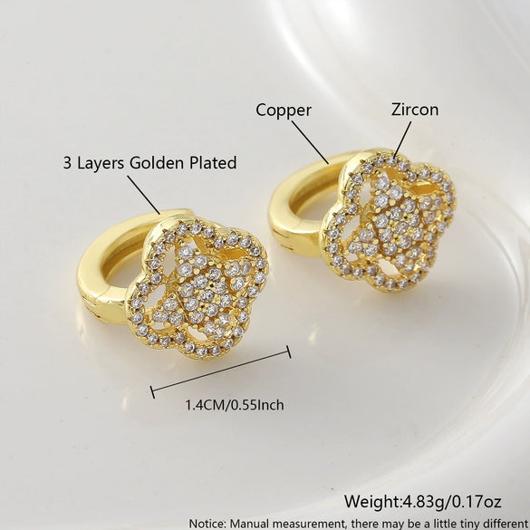 Wholesale Gold Plated Copper Flower Shape Four Leaf Clover Earrings For Women