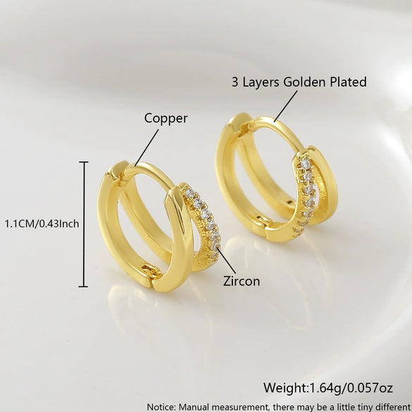Wholesale Gold Plated Copper Geometric Double Circle Zircon Full Diamond Row Earrings For Women