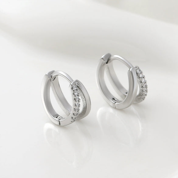 Wholesale Gold Plated Copper Geometric Double Circle Zircon Full Diamond Row Earrings For Women