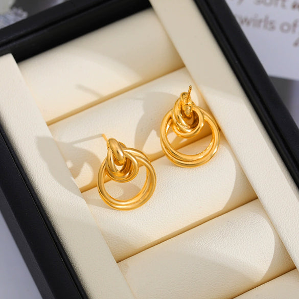 Wholesale Gold Plated Copper Geometric Multilayered Circle Earrings For Women Electroplated Simple Style