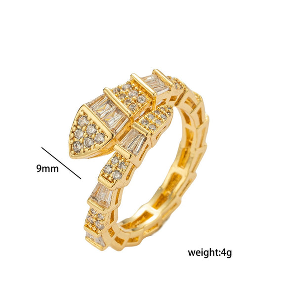 Wholesale Gold Plated Copper Geometric Snake Shaped Adjustable Ring Hand Jewelry For Women