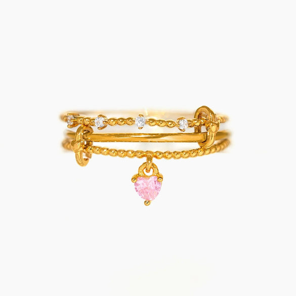 Wholesale Gold Plated Copper Heart Shape Pendant Adjustable Ring With Electroplating For Women