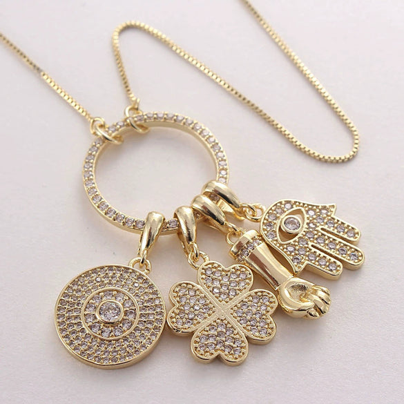 Wholesale Gold Plated Copper Round Pendant Key Ring Necklace For Women