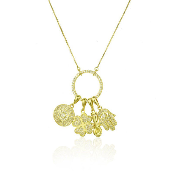 Wholesale Gold Plated Copper Round Pendant Key Ring Necklace For Women