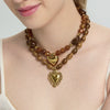 Wholesale Gold Plated Geometric And Heart Shape Acrylic Beaded Stainless Steel Pendant Necklace For Women