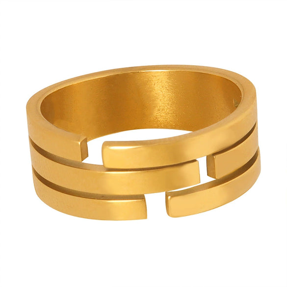 Wholesale Gold Plated Geometric Fashion Ring In Titanium Steel For Unisex With Electroplating Treatment
