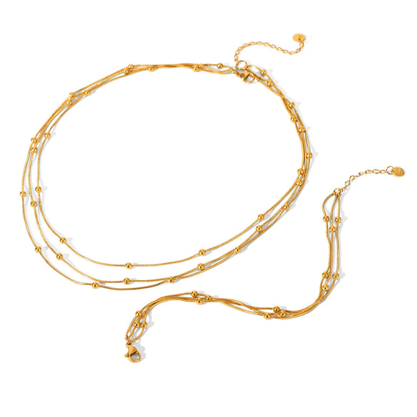 Wholesale Gold Plated Geometric Stainless Steel Bead Chain Necklaces And Bracelets For Women