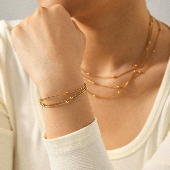 Wholesale Gold Plated Geometric Stainless Steel Bead Chain Necklaces And Bracelets For Women