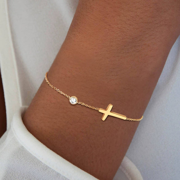 Wholesale Gold Plated Geometric Stainless Steel Cross Zircon Bracelet For Women