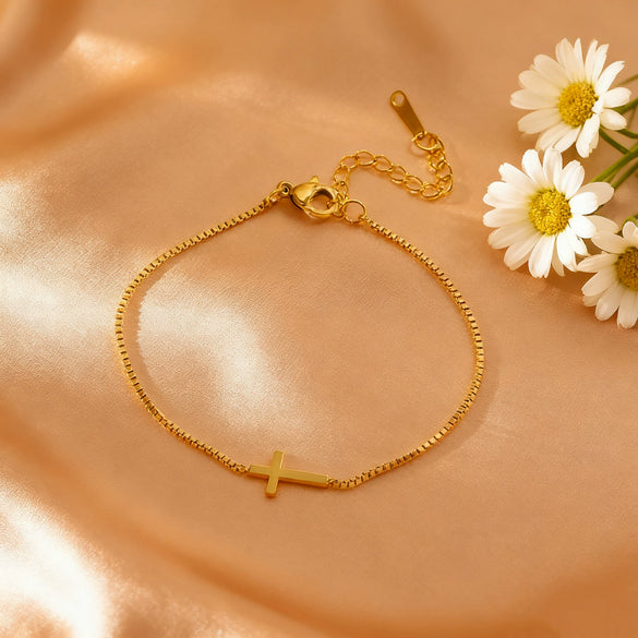Wholesale Gold Plated Geometric Stainless Steel Cross Zircon Bracelet For Women