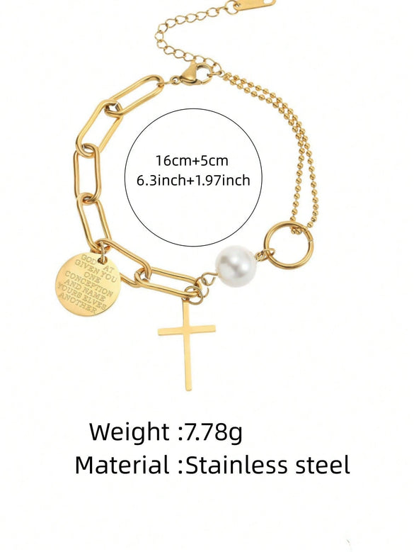 Wholesale Gold Plated Geometric Stainless Steel Cross Zircon Bracelet For Women