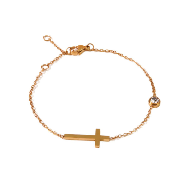 Wholesale Gold Plated Geometric Stainless Steel Cross Zircon Bracelet For Women