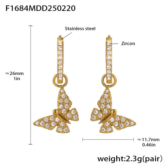 Wholesale Gold Plated 18K Gold Inlaid Zircon Stainless Steel Geometric Heart Shape And Bow Tie Earrings For Women