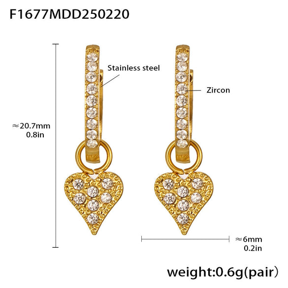 Wholesale Gold Plated 18K Gold Inlaid Zircon Stainless Steel Geometric Heart Shape And Bow Tie Earrings For Women