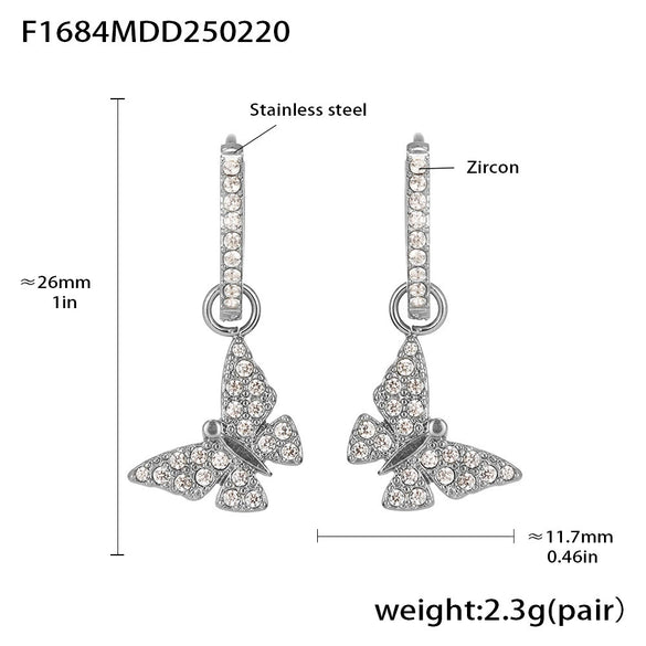 Wholesale Gold Plated 18K Gold Inlaid Zircon Stainless Steel Geometric Heart Shape And Bow Tie Earrings For Women