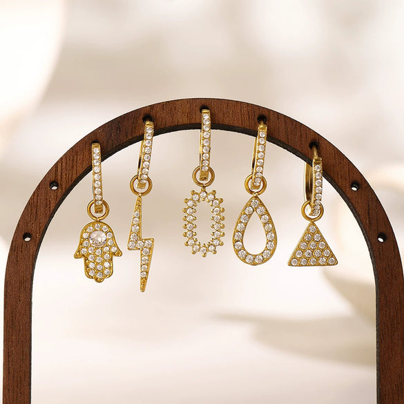 Wholesale Gold Plated 18K Gold Inlaid Zircon Stainless Steel Geometric Heart Shape And Bow Tie Earrings For Women