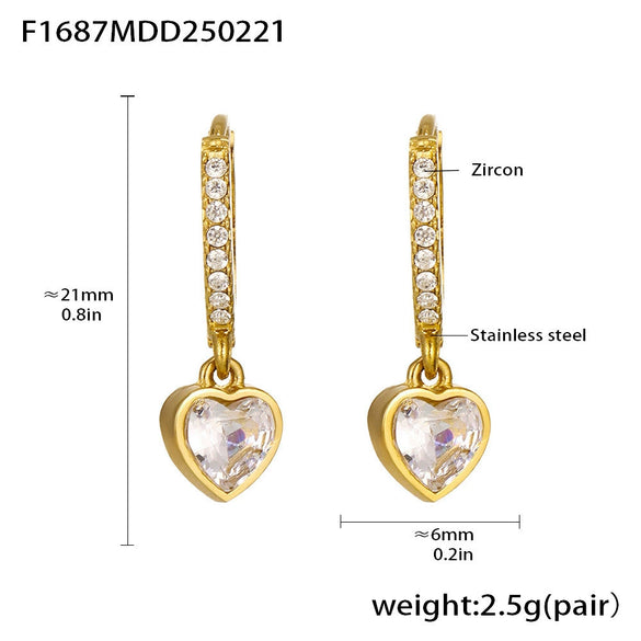 Wholesale Gold Plated 18K Non Fading Stainless Steel Earrings With Inlaid Zircon Geometric And Heart Shape For Women