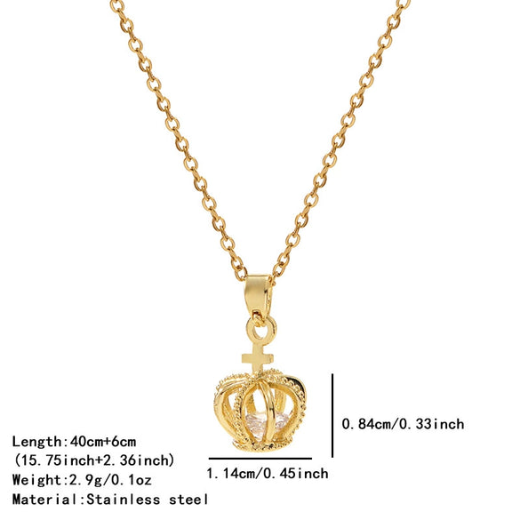 Wholesale Gold Plated Stainless Steel Crown Diamond Clavicle Necklace For Women In Ins Style