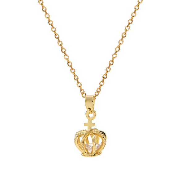 Wholesale Gold Plated Stainless Steel Crown Diamond Clavicle Necklace For Women In Ins Style