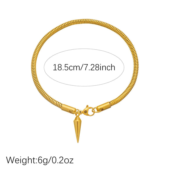 Wholesale Gold Plated Stainless Steel Drop Shape Bracelet With Rivet Pendant And Thick Bar Design For Women