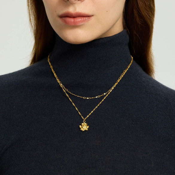 Wholesale Gold Plated Stainless Steel Flower Shape Pendant Necklace For Women
