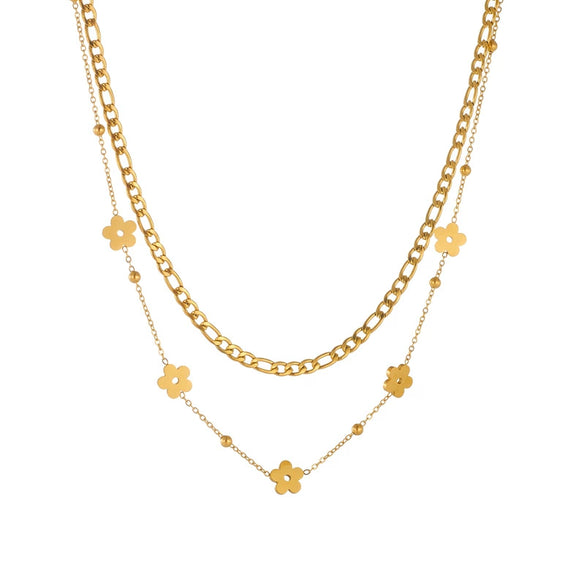 Wholesale Gold Plated Stainless Steel Flower Stacked Double Snake Bone Chain Clavicle Necklace With Electroplating And Niche Design