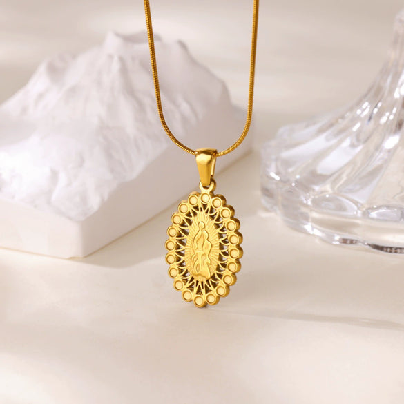 Wholesale Gold Plated Stainless Steel Geometric Eye Cross Portrait Heart Pendant Necklace For Unisex