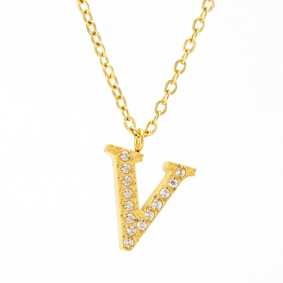 Wholesale Gold Plated Stainless Steel Geometric Letter And Number Pendant Cross Chain Necklace For Women