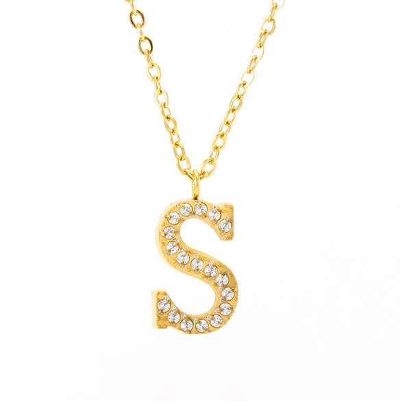 Wholesale Gold Plated Stainless Steel Geometric Letter And Number Pendant Cross Chain Necklace For Women