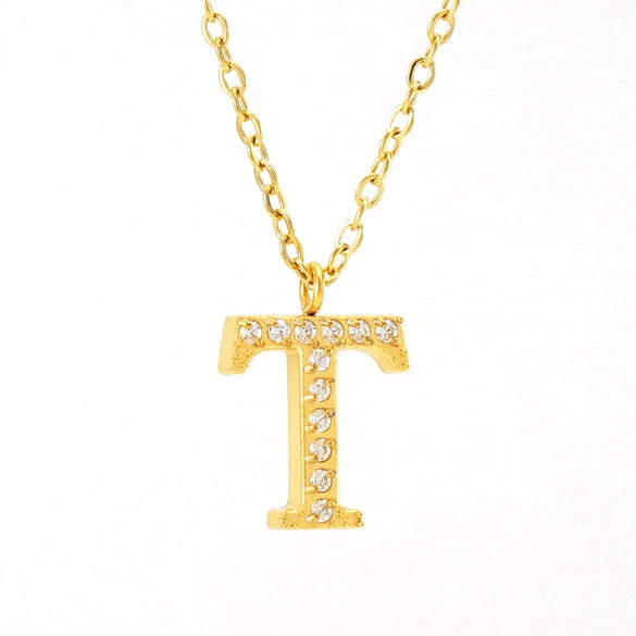 Wholesale Gold Plated Stainless Steel Geometric Letter And Number Pendant Cross Chain Necklace For Women