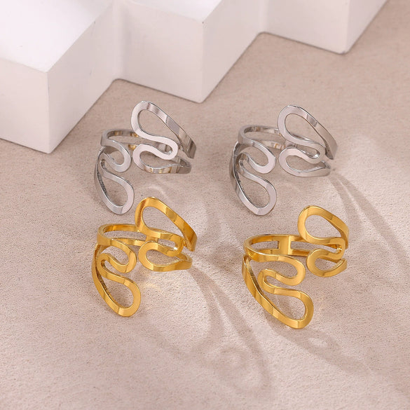Wholesale Gold Plated Stainless Steel Geometric Line Ring For Women